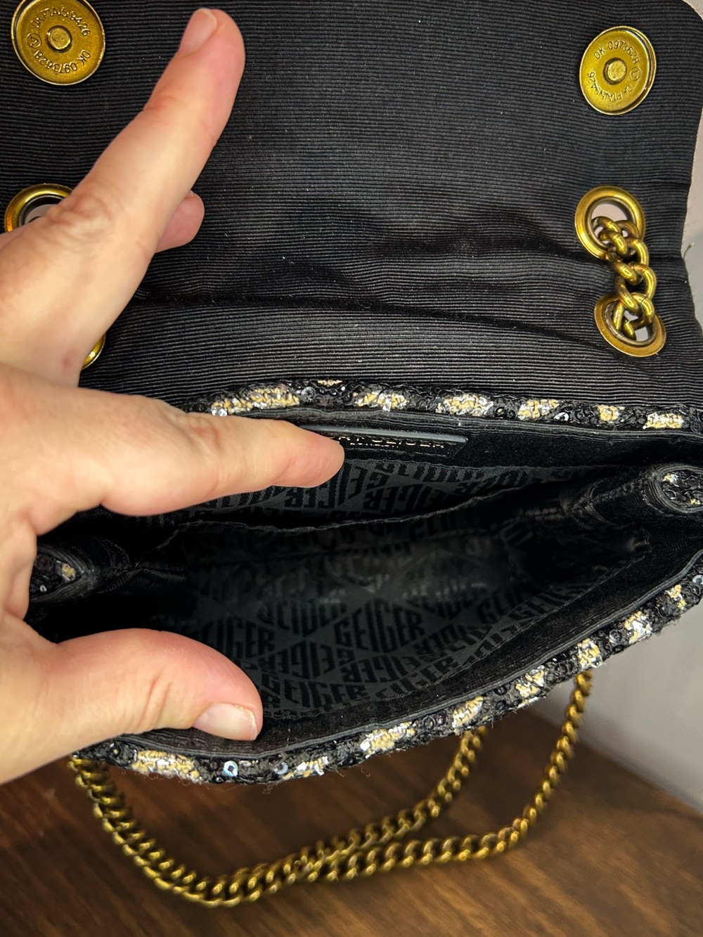 Kurt Geiger Mini Kensington Black Silver Sequin Leopard Crossbody Shoulder Bag - Picture 8 of 10
